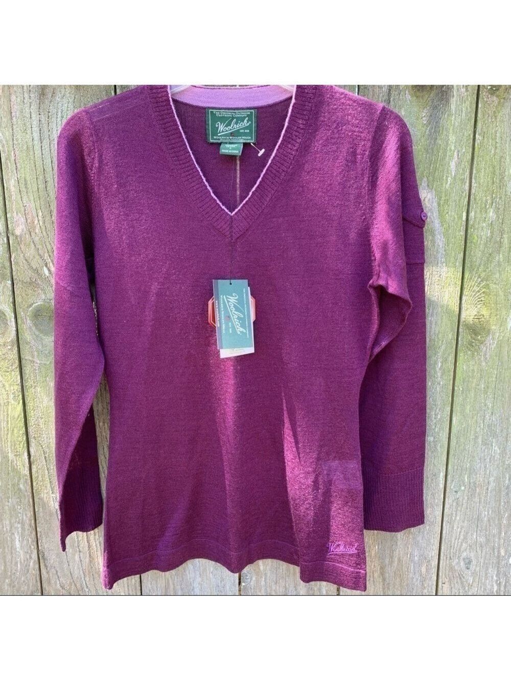 WOOLRICH women’s merino wool long sleeved pullover v neck sweater spring fall